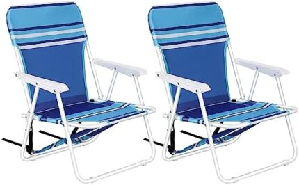Beach Chairs for Adults 2 Pack, Lightweight Backpack Beach Chair with Shoulder Straps, Low Beach Chair Support 265lbs, Folding Beach Chair for Beach, Camping, Hiking, Picnic, Blue