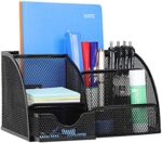 Beiz Desk Organizer Caddy and Accessories Holder with Storage Drawer + 6 Compartments, Pen Organizer w/Sticky Note Tray, Desk Essential to Collect Desk Supplies for Office Home Dorm Room, Black