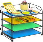 BeizHouseware Desk File Organizer and Accessories Storage, 4 Tier Desk Paper Tray Organizer for Letter/A4, Desktop Organization for Office, Workspace, Dorm to Collect Office Supplies (Black)