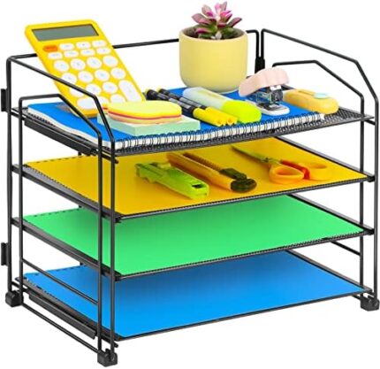 BeizHouseware Desk File Organizer and Accessories Storage, 4 Tier Desk Paper Tray Organizer for Letter/A4, Desktop Organization for Office, Workspace, Dorm to Collect Office Supplies (Black)