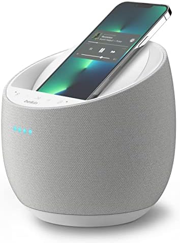 Belkin SOUNDFORM Elite Hi-Fi Smart Speaker + Wireless Charger (Alexa Voice-Controlled Bluetooth Speaker) Sound Technology By Devialet, Fast Wireless Charging for iPhone, Samsung Galaxy & More - White