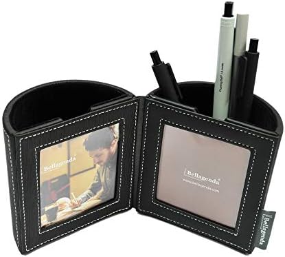 Bellagenda Pen Holder with Photo Frame, Desk Accessory & Workspace Organizer, Christmas Gifts for Coworkers, Pencil Holder for Student Desk, Desk Picture Frames for Office, New Job Gift Idea (Black)