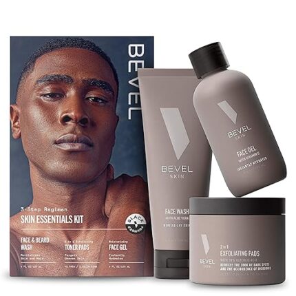 Bevel Skin Care Set - Includes Face Wash with Aloe Vera, Glycolic Acid Exfoliating Pads, Lightweight Face Moisturizer, Helps Treat Blemishes, Bumps and Discoloration (Packaging May Vary)