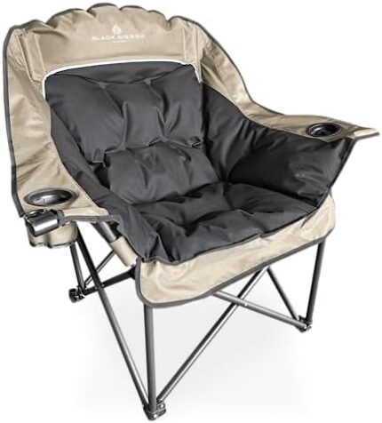Black Sierra Comfort Cloud Deluxe XL Padded Camping Chair, Oversize Folding Chair with Cup Holder and Carrybag, Heavy Duty Outdoor Portable Chair Supports 400 Lbs, Oversize Camp, Patio, or Deck Chair