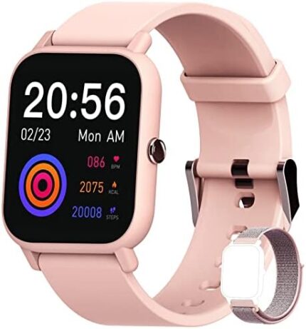 Blackview Smart Watch for Android Phones Compatible with iPhone Samsung, Fitness Watch with Blood Oxygen & Heart Rate Sleep Monitor, 5ATM Waterproof Pedometer, Smart Watches for Men Women (2 Bands)