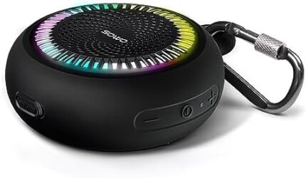 Bluetooth Shower Speaker Waterproof - Small Portable Bluetooth Speaker Wireless with Clip - Powerful Bass and Louder Volume - Colorful Lights and Lightweight with TWS Pairing - Black