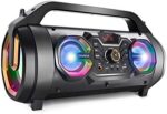 Bluetooth Speakers, 30W Portable Bluetooth Boombox with Subwoofer, FM Radio, RGB Colorful Lights, EQ, Stereo Sound, Booming Bass, 10H Playtime Wireless Outdoor Speaker for Home, Party, Travel, Camping