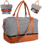 Bodaon Weekender Bag with Shoe Compartment Storage for Women/Men, 39L Sports Gym Tote Bags, Extra Large Duffel Bags for Traveling, Carry on Canvas Duffle Bags for Airplanes (Black and White Stripe)