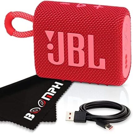 Boomph On-The-Go Kit: JBL Go 3 Portable Bluetooth Wireless Speaker, IP67 Waterproof and Dustproof Built-in Battery - Red