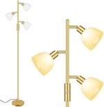 BoostArea Floor Lamp, Standing Lamp, Gold Torchiere Floor Lamp with 3 Adjustable Rotating Lights, 3 Way Switch, 3PCs E12 4W LED Bulb Included, Metal Pole Lamps for Living Room, Bedroom, Home, Office