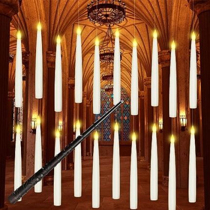 Boribim Halloween Decorations, 20PCS Floating Candles with Magic Wand Remote, 6.6" Flameless Hanging Taper Candles, Flickering Warm Light LED Candles Decor for Christmas, Wedding, Theme Party