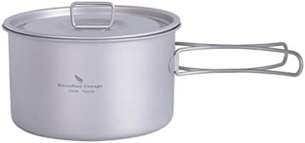 Boundless Voyage 1.4L Titanium Pot with Foldable Handle Backpacking Pot Outdoor Stockpot Travel Picnic Kitchen Tableware for 1-5 Person Ti2106C
