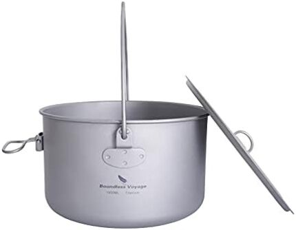 Boundless Voyage Titanium Hanging Pot for Outdoor Camping Backpacking Hiking Ultralight Portable Cooking Pot Camp Kitchen Cookware 1300ML/1950ML/2900ML