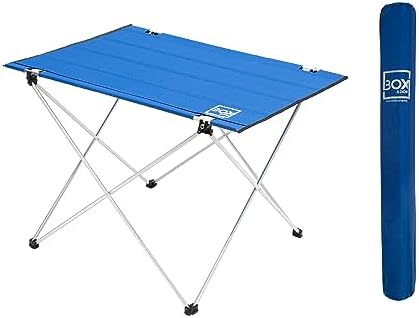 Box&Box Fabric Folding Table Portable with Travel Bag, Folding Camping Table, Outdoor Table, Foldable Table for Camp, Beach, Picnic, Camping Gear, Kitchen Table for 4 People, 29x21.6x19 in, D. Blue