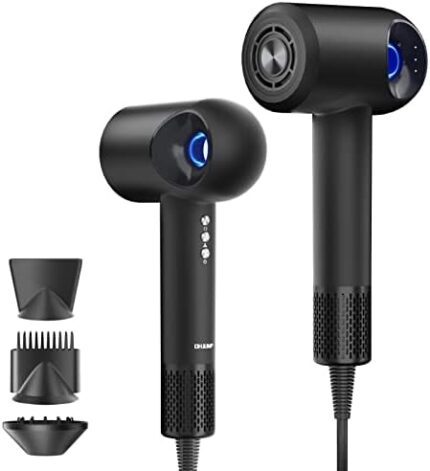 Brushless Hollow Halo Ionic Hair Dryer with Diffuser, OHJUMP T9 Professional Blow Dryer, Travel Hair Dryer, Constant Temperature Hair Care (Black)