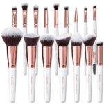 Bueart Design 16Pcs ULTRA SOFT Pearl white labeled Rose Gold Makeup Brushes set Make up brushes face brush Foundation Powder Blending Blush brushes