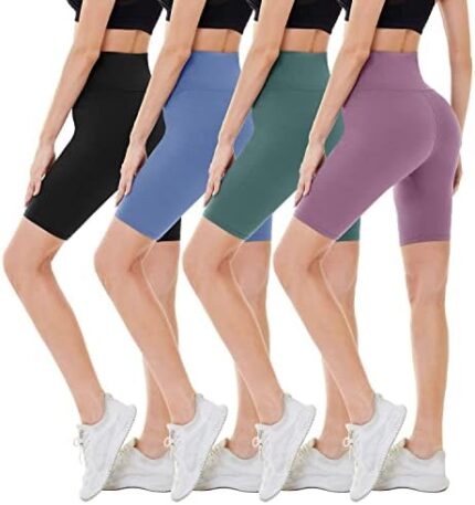CAMPSNAIL 4 Pack Biker Shorts for Women – 8" High Waist Tummy Control Workout Yoga Running Compression Exercise Shorts