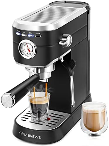 CASABREWS Espresso Machine 20 Bar, Stainless Steel Espresso Maker with Milk Frother Steam Wand, Compact Cappuccino Machine for Home, Espresso Coffee Machine and with Removable Water Tank, Black