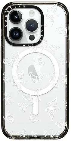 CASETiFY Impact Case for iPhone 15 Pro [4X Military Grade Drop Tested / 8.2ft Drop Protection/Compatible with Magsafe] - Butterfly - White Butterfly - Clear Black