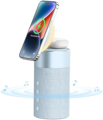 COLSUR Bluetooth Speaker with Night Light, Magnetic Wireless Charger, 2 in 1 Wireless Charging Station for iPhone 14/13/12 Series, AirPods Pro/3/2