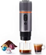 CONQUECO Portable Coffee Machine Travel - 12v Car Espresso Maker with Battery for Camping - Small Electric - 3 Mins Heating - Rechargeable USB Charging (Silvery)