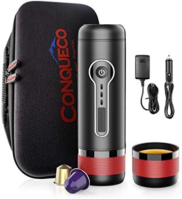 CONQUECO Portable Coffee Maker: 12V Travel Espresso Machine, 15 Bar Pressure Rechargeable Battery Heating Water with Organize Case for Camping, Driving, Home and Office