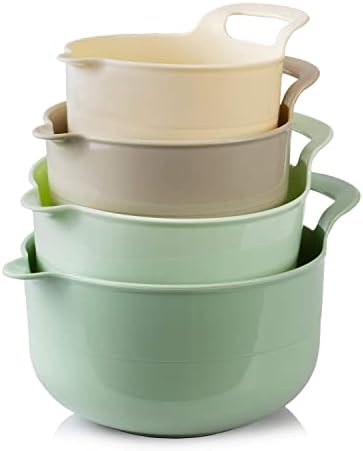 COOK WITH COLOR Mixing Bowls - 4 Piece Nesting Plastic Mixing Bowl Set with Pour Spouts and Handles (Ombre Mint)
