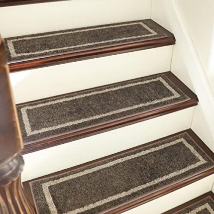 COSY HOMEER Soft Stair Treads Non-Slip Carpet Mat 28inX9in Indoor Stair Runners for Wooden Steps,Stair Rugs for Kids and Dogs, 100% Polyester TPE Backing 15pcs,Brown,Square