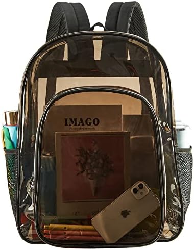 COVAX Heavy Duty Clear Backpack, Large Transparent Clear Bookbag, See Through Backpack for College, Work, Security Travel & Sports (Brown)
