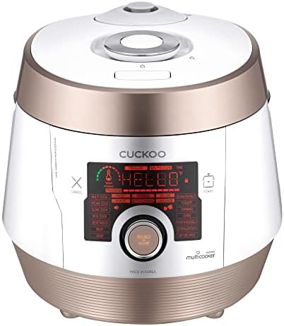 CUCKOO Electric Pressure Cooker 14 Menu Options: White, Slow Cook, Sous Vide, Porridge, & More, User-Friendly LED Display, Stainless Steel Inner Pot, 24 Cup / 6 Qt. (Uncooked) CMC-ASB601F White/Gold
