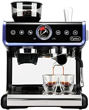 CYETUS All in One Espresso Machine for Home Barista CYK7601, Coffee Grinder, Milk Steam Frother Wand, for Espresso, Cappuccino and Latte, Black