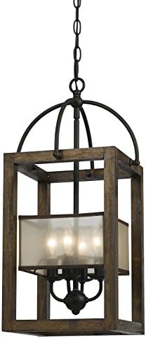 Cal Lighting FX-3536/4 Mission Wood/Metal Four Light Transitional Style Chandelier, Dark Bronze