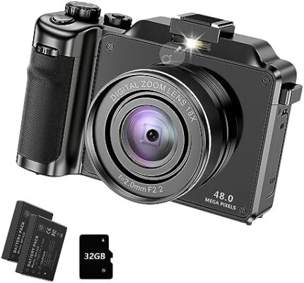 Cameras for Photography, 4K Digital Camera Anti-Shake 48MP Compact Video Camera with 18X Digital Zoom, Travel Autofocus WiFi Vlogging Camera Point and Shoot Camera with 32GB TF Card, 2 Batteries