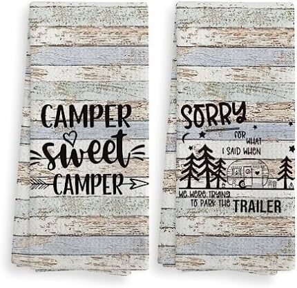 Camper Sweet Camper Camping Kitchen Towels and Dishcloths Sets of 2,Campsite Cabin RV Absorbent Drying Cloth Hand Towels Tea Towels for Bathroom Kitchen,Gifts for Campers Camping Lovers,16×24 inches