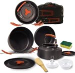 Camping Cooking Set, 12in1 Camping Cookware, Non-Sticky Сamping Pot, Easy-Clean Mess Kit with Camping Pot and Pans Set, Ideal for Backpacking Stove and Backpacking Gear, Perfect Camp Cooking Set Gift