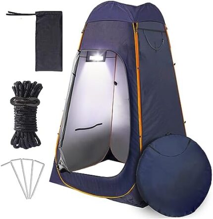 Camping Shower Tent with LED Sensor Light 6.23 ft Camp Shower Large Tent Easy Pop Up Privacy Tent Beach Changing Tent Pop Up Shower Tent Outdoor Shower Enclosure Portable Shower Tents for Camping