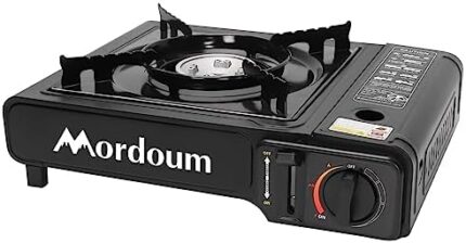 Camping Stove Portable Portable Butane Stove Camp Kitchen Equipment Single Burner Outdoor Cooking Grill for Camping, Picnics, Hiking, Fishing, BBQ (Black)