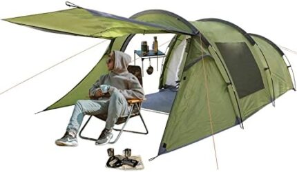 Camping Tents 2-4 Person, Double Layers Waterproof Backpacking Tents with Porch Quick Easy Set Up 2 Doors 4 Seasons Tents with Portable Carry Bag for Beach Picnic Hiking Travel Sports Outdoor