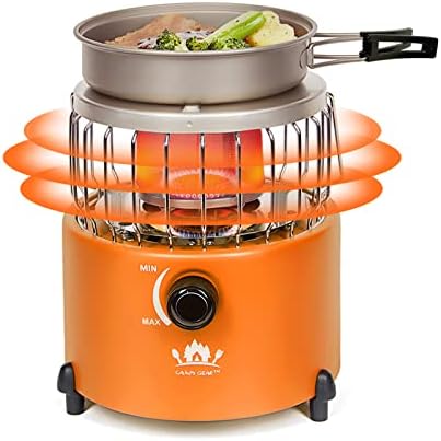 Campy Gear Chubby 2 in 1 Portable Propane Heater & Stove, Outdoor Camping Gas Stove Camp Tent Heater for Ice Fishing Backpacking Hiking Hunting Survival Emergency (Orange , 9,000 BTU -Pro)