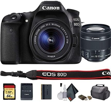 Canon EOS 80D DSLR Camera with 18-55mm Lens (International Model) (1263C005), Starter Bundle (Renewed)