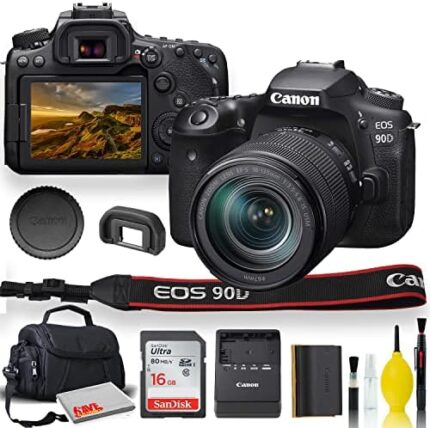 Canon EOS 90D DSLR Camera with 18-135mm Lens with Padded Case, Memory Card, and More - Starter Bundle Set -(International Model) (Renewed)