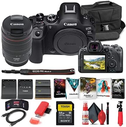 Canon EOS R6 Mark II Mirrorless Camera with 24-105mm f/4 Lens (5666C011) + 64GB Card + Case + Corel Photo Software + LPE6 Battery + Card Reader + More (INTL. Model) (Renewed)