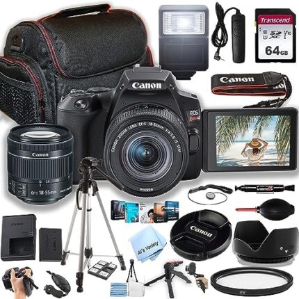 Canon EOS Rebel SL3 DSLR Camera w/EF-S 18-55mm F/4-5.6 STM Zoom Lens + 64GB Memory, Case, Tripod, Flash, Remote, and More (32pc Bundle) (Renewed)
