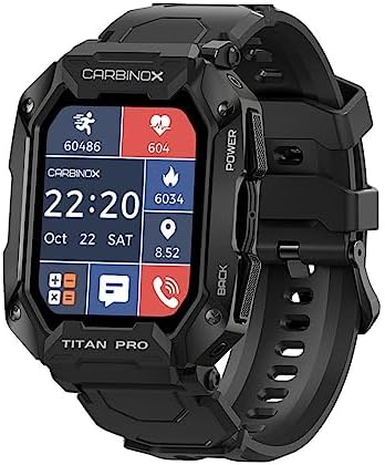 Carbinox Titan Pro Smart Watch Rugged Fitness Tracker IP69K Waterproof Compatible with Android and iOS Phone Heart Rate Sport Modes