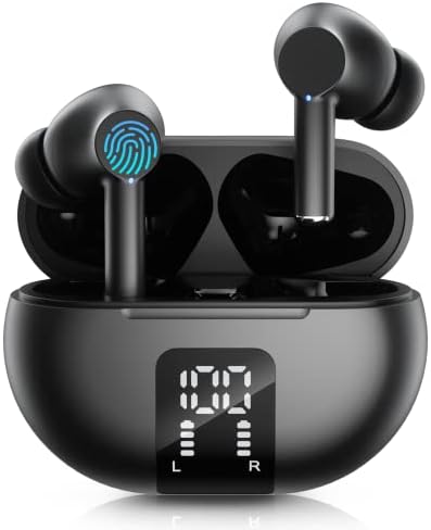 Carego Wireless Ear Buds Bluetooth Earbuds, 60H Playback LED Power Display Bluetooth 5.3 Headphone with Mic, Noise Cancellation Stereo Sound, IPX5 Waterproof Earphones for iPhone/Samsung/Android