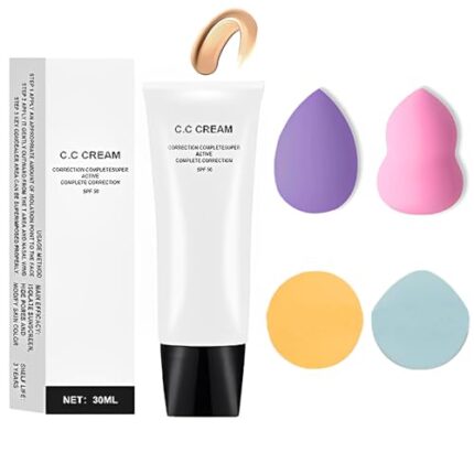 Carrie Rowe CC Cream Self Adjusting For Mature Skin,Skin Tone Adjusting CC Cream,4PCS Makeup Sponge,Moisturizer Sunscreen for face Concealer Brightening Natural Color 1.05 oz (1PCS)
