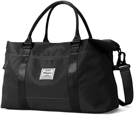 Carry on Bag for Women,Travel Duffel Bag,Large Sports Tote Gym Bag,Waterproof Weekender Overnight Bags for Women with Trolley Sleeve,Travel Bag Ladies Beach Bag, Black