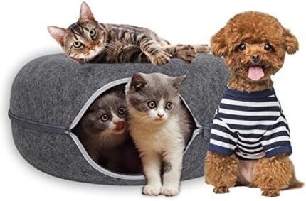 Cat Tunnel Bed, Portable Cat Donut Tunnel, Indoor Bubble pup cat Bed Tunnel, Felt Cat Tunnel Large(24 inches), with Zipper Detachable Pet Supplies