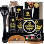 Ceenwes Upgraded Beard Grooming Kit with Beard Conditioner ,Beard Oil, Beard Brush, Beard Comb, Beard Balm, Beard & Mustache Scissors Storage Bag, Trimming Kit for Men Care Perfect Christmas Gifts