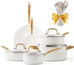 Ceramic Pots and Pans Set - Kitchen Cookware Sets Nontsick Non Toxic Cookware Set With Dutch Oven, Frying Pan, Saucepan, Sauté Pan, Cooking Utensils Set, Gold Pots and Pans for Cooking Set Gifts